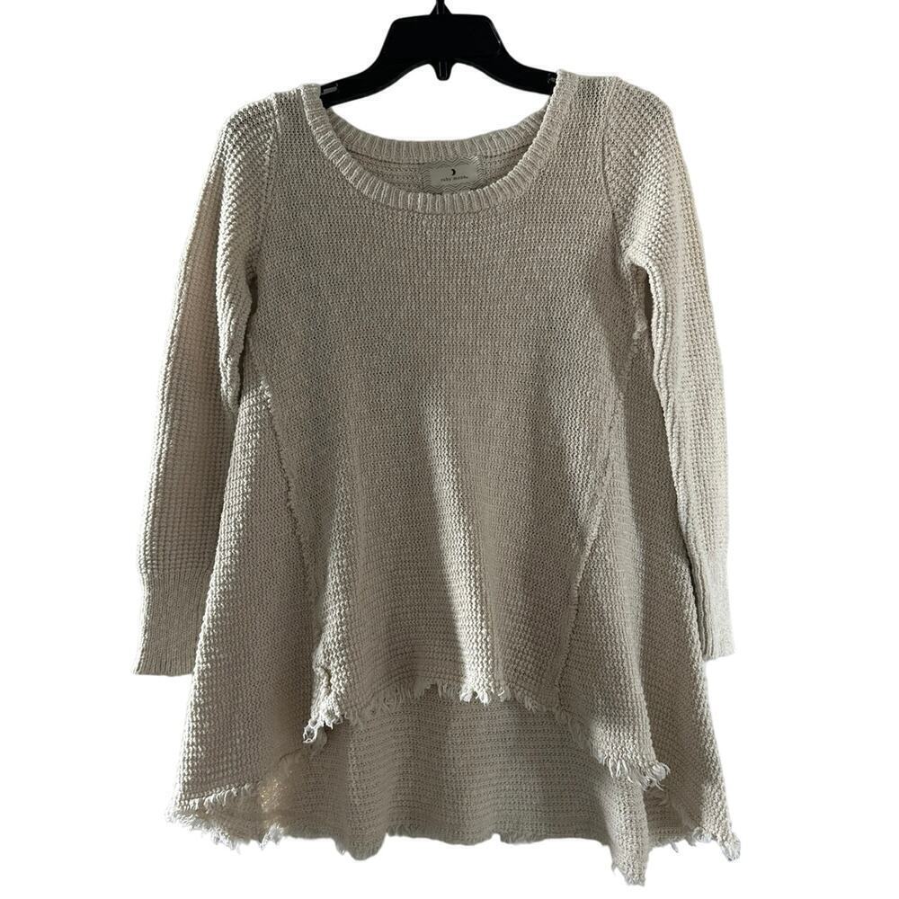 Women’s Ruby Moon Oatmeal Cream Fringe Cotton Sweater Size Small